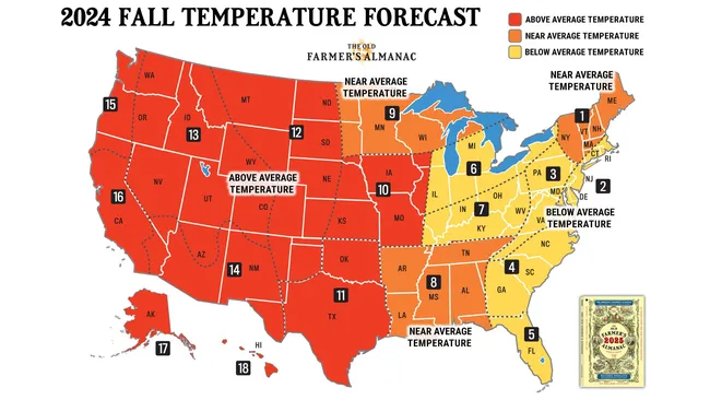 2024 Fall Temperature Forecast from teh Old Farmers Almanac