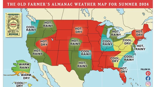 USA Map, Old Farmers Almanac Summer 2024 Weather Forecast